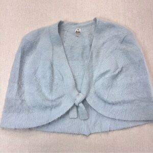 Luisa Spagnoli Angora Knit Tie-Front Bolero Shrug Cardigan Light Blue Italy VTG